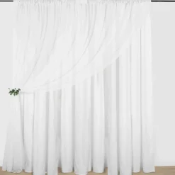 White Double Sheer Backdrop Drape – 10ft Height x 10ft Wide Chiffon & Polyester Dual Layer Event Divider Curtain with Rod Pockets