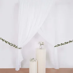 White Double Sheer Backdrop Drape – 10ft Height x 10ft Wide Chiffon & Polyester Dual Layer Event Divider Curtain with Rod Pockets