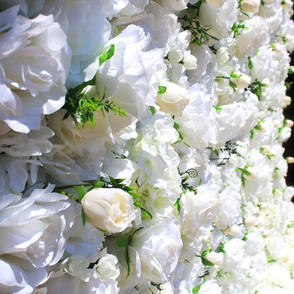 White Mixed Floral Wall - Curtain Style - Easy Install! Select Size