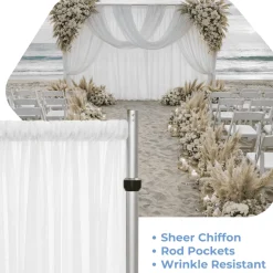 White Sheer Chiffon Valance Curtain – Curved Backdrop Swag Topper with Rod Pocket (4ft Wide x 4ft, 5ft, 6ft Height Options)