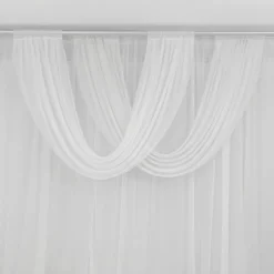 White Sheer Chiffon Valance Curtain – Curved Backdrop Swag Topper with Rod Pocket (4ft Wide x 4ft, 5ft, 6ft Height Options)