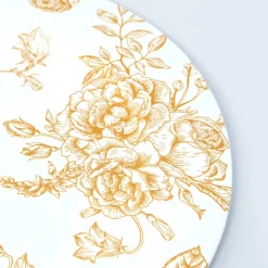 13" White with Gold Floral Print Round French Toile Charger Plates – 6 Pieces Reusable Acrylic Chargers