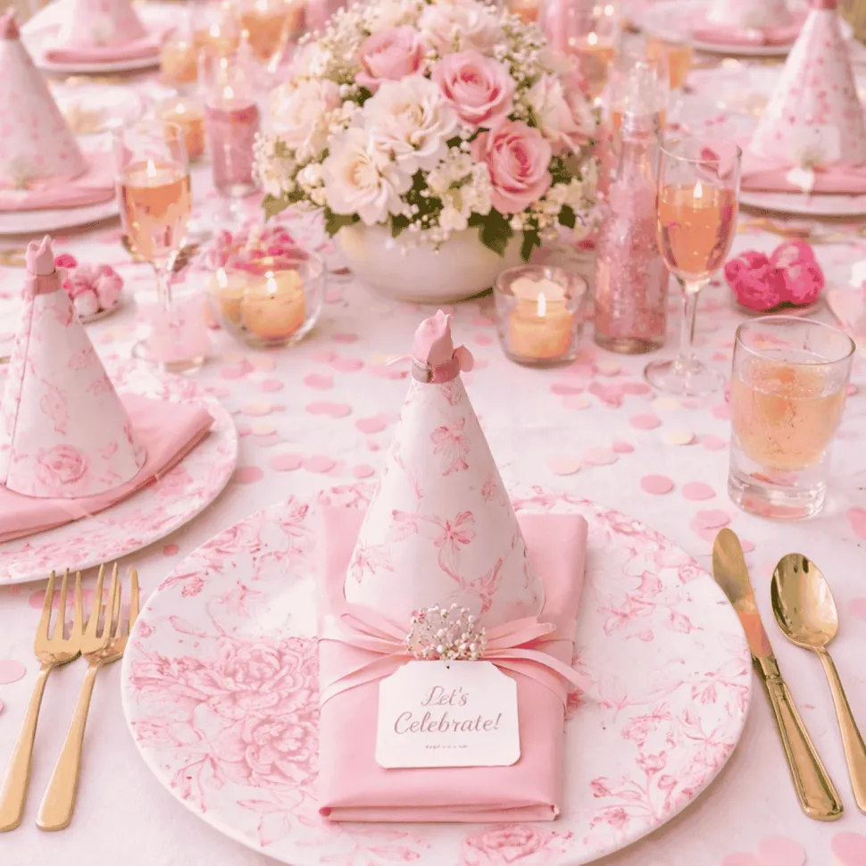 13" White with Pink Floral Print Round French Toile Charger Plates – 6 Pieces Reusable Acrylic Chargers