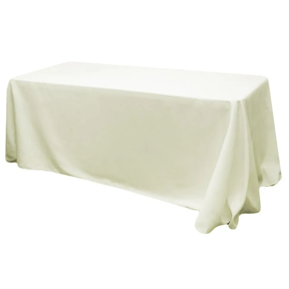 90" x 156" Rectangular 125-130 GSM Polyester Tablecloth - Light Ivory/Off White