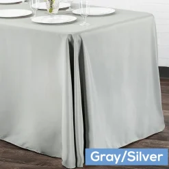 90" x 132" Rectangular Oblong 200 GSM Polyester Tablecloth - Gray/Silver