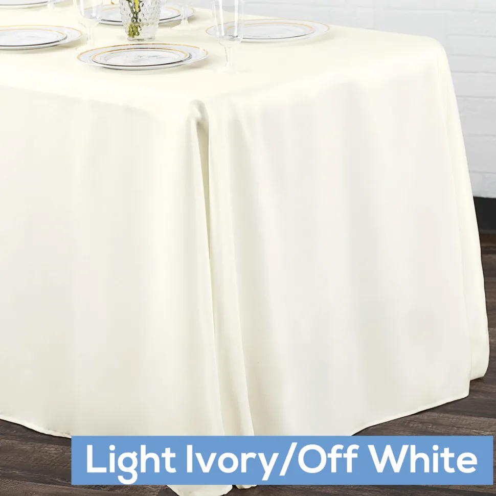 90" x 132" Rectangular Oblong 200 GSM Polyester Tablecloth - Light Ivory/Off White