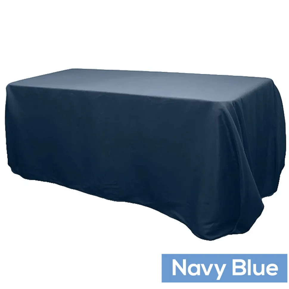 90" x 132" Rectangular Oblong 200 GSM Polyester Tablecloth - Navy Blue