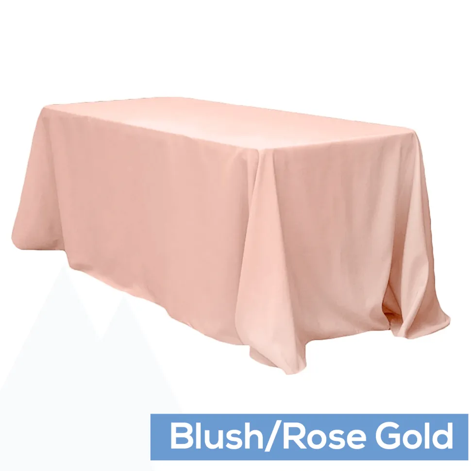 90" x 132" Rectangular Oblong 200 GSM Polyester Tablecloth - Blush/Rose Gold