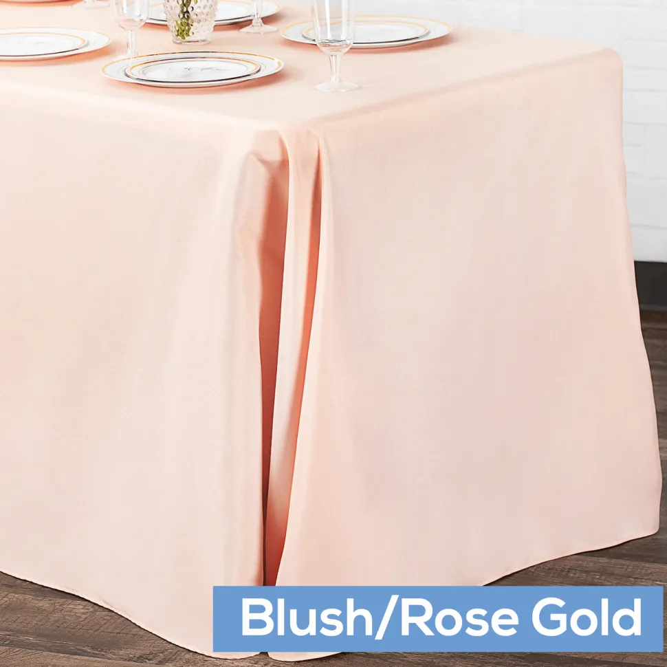 90" x 132" Rectangular Oblong 200 GSM Polyester Tablecloth - Blush/Rose Gold