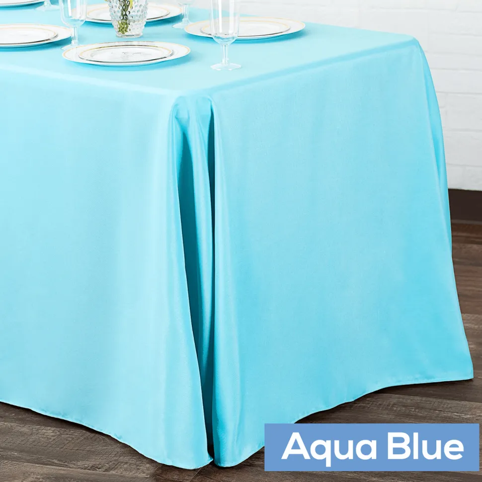 90" x 132" Rectangular Oblong 200 GSM Polyester Tablecloth - Aqua Blue