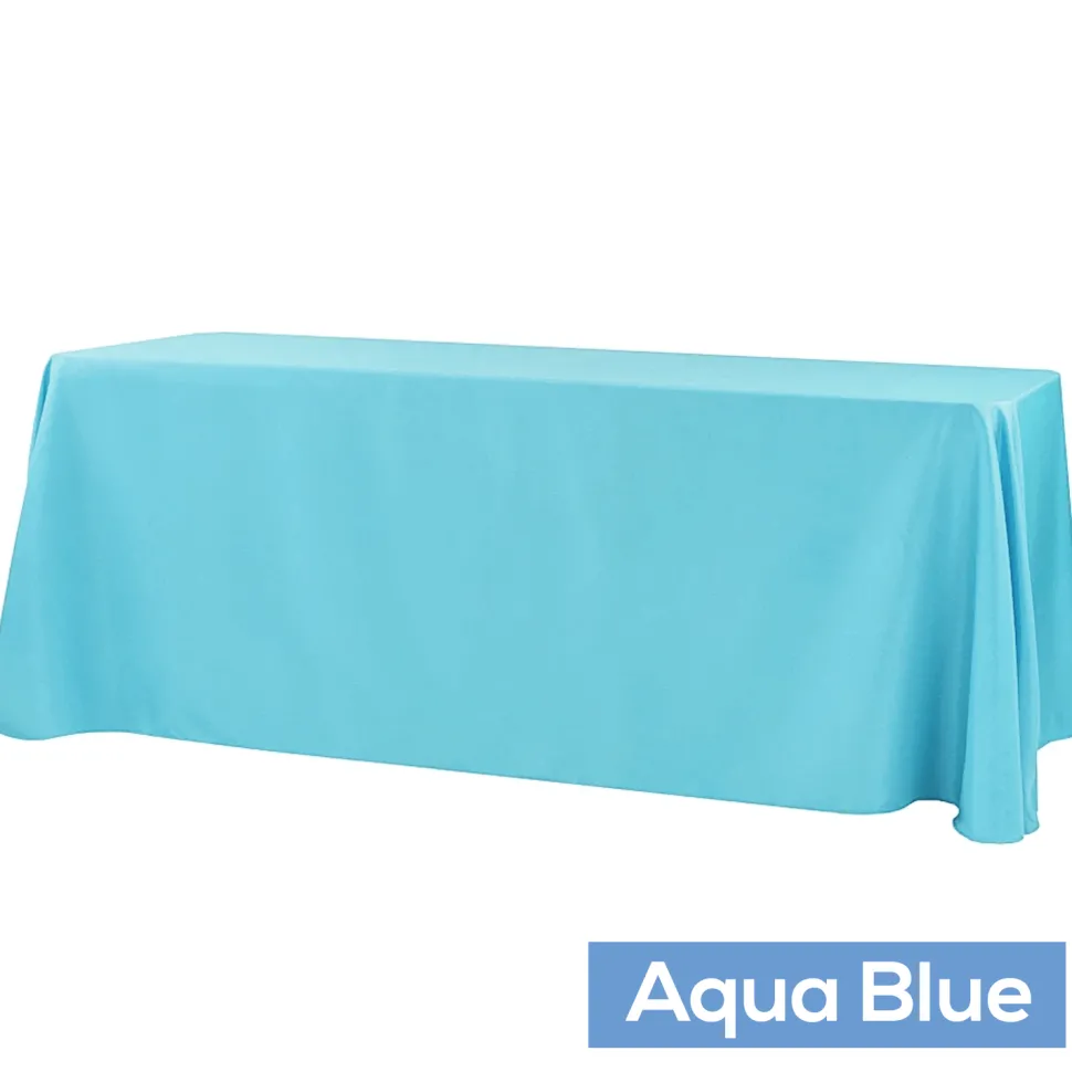 90" x 132" Rectangular Oblong 200 GSM Polyester Tablecloth - Aqua Blue